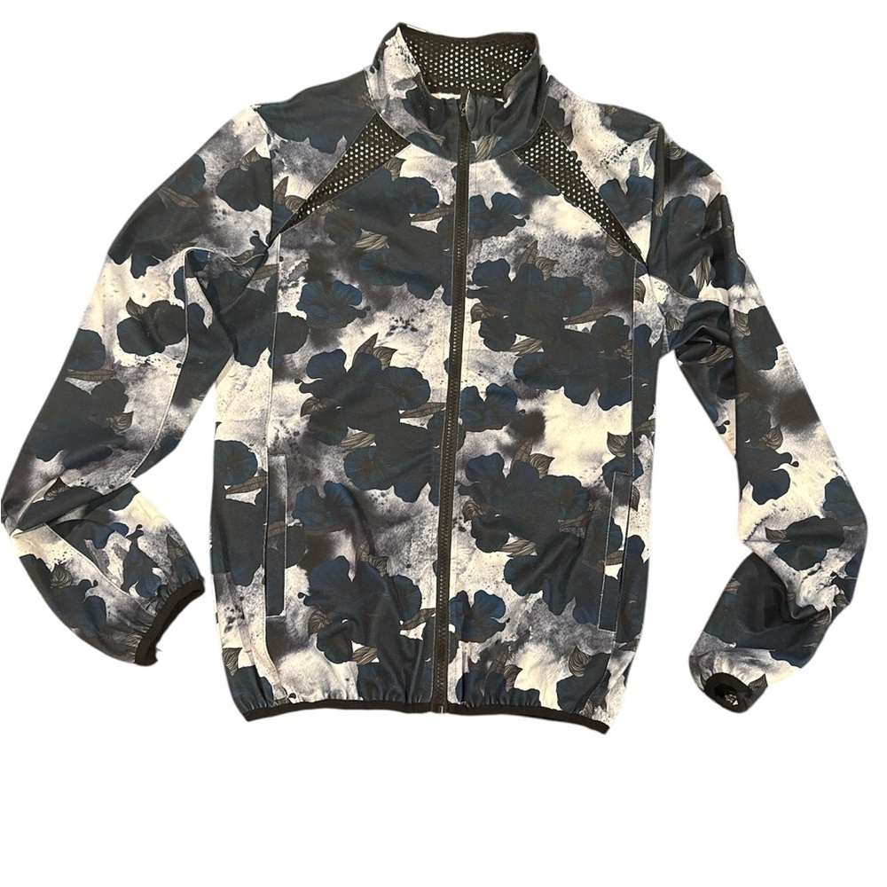 Women’s Zyia Floral Print Jacket athletic zip blue small top workout active mesh